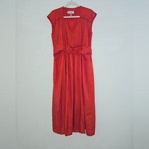 Cotelac Vintage Burnt Orange Pleated Sleeveless Back Cut Out Ankle Length Dress